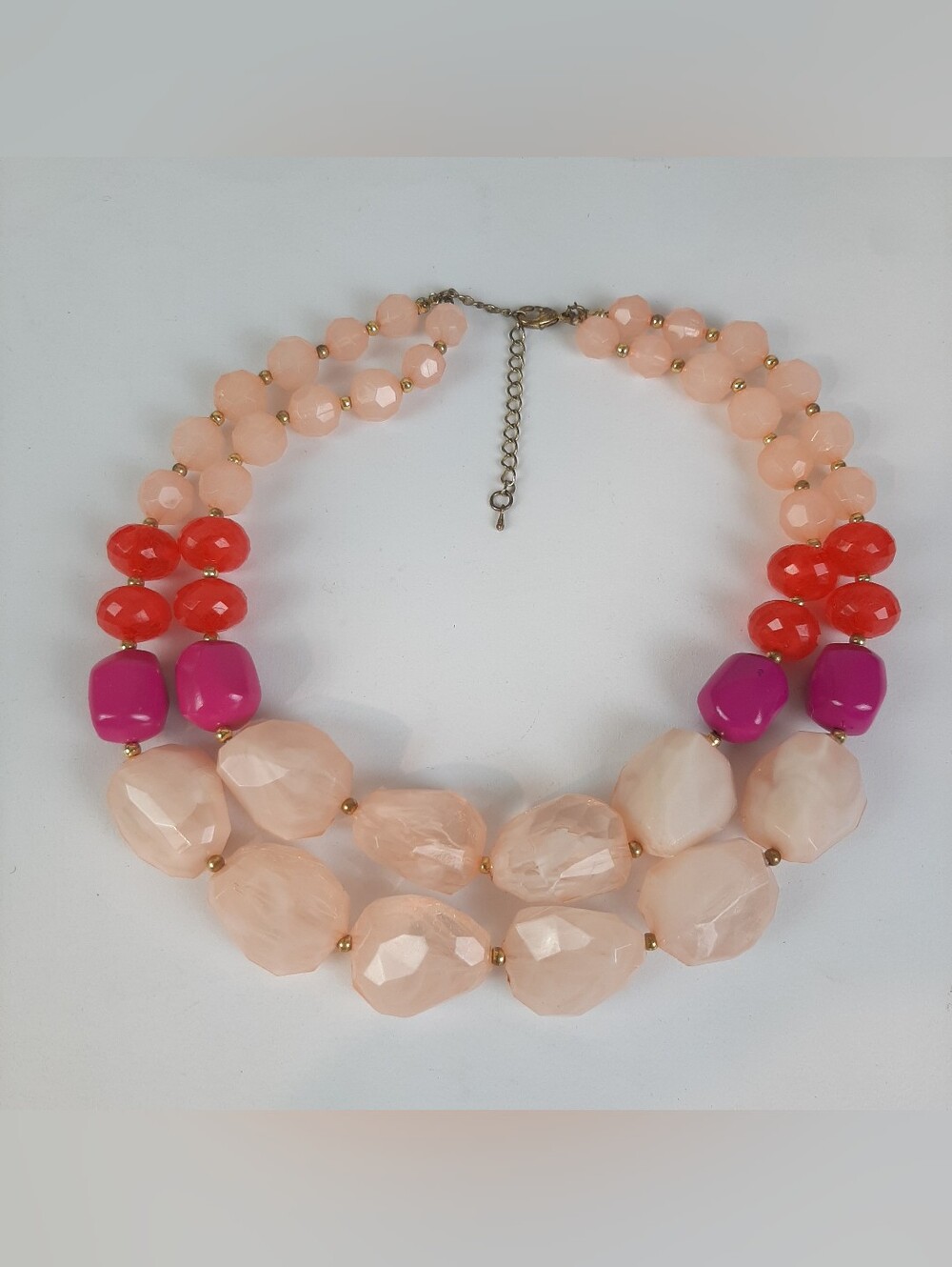 Blush, fuchsia, gold, and coral faceted stone chunky beaded statement necklace
